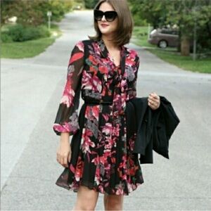 Kirna Zabete x Target Dark Floral Chiffon Tie Neck Dress Multicolor Size Small